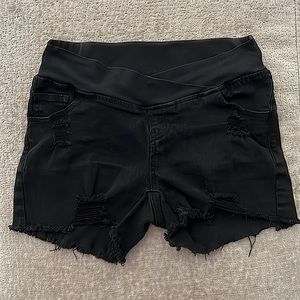 Maternity black ripped shorts